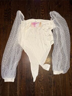 Amazon White Sheer Puff Sleeve Bodysuit
